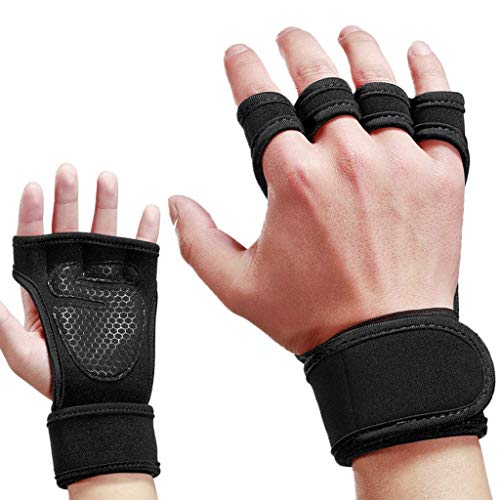 Skevic Guantes Gimnasio Hombre y Mujer - Guantes de Gym Antideslizante para Levantamiento de Pesas, Calistenia, Crossfit Dominadas en Barra, etc.nspirable y Antideslizante con Muñequeras Gym (M)