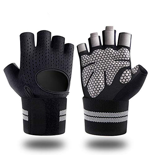 Skevic Guantes Gimnasio Hombre y Mujer - Guantes Gym con Soporte Completo Muñeca para Levantamiento de Pesas, Calistenia, Crossfit, Barra Dominadas - Guantes Gimnasio Mujer Transpirable Antideslizante