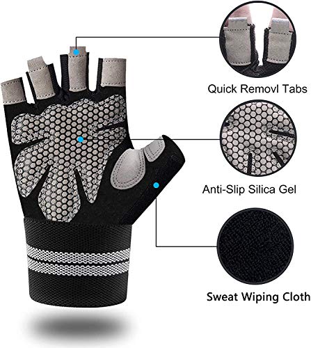 Skevic Guantes Gimnasio Hombre y Mujer - Guantes Gym con Soporte Completo Muñeca para Levantamiento de Pesas, Calistenia, Crossfit, Barra Dominadas - Guantes Gimnasio Mujer Transpirable Antideslizante