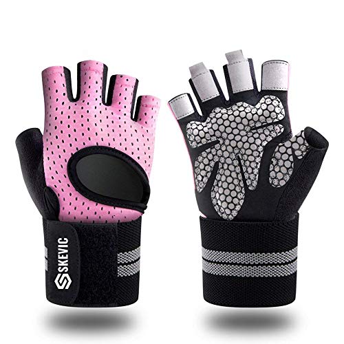 Skevic Guantes Gimnasio Hombre y Mujer - Guantes Gym con Soporte Completo Muñeca para Levantamiento de Pesas, Calistenia, Crossfit, Barra Dominadas - Guantes Gimnasio Mujer Transpirable Antideslizante