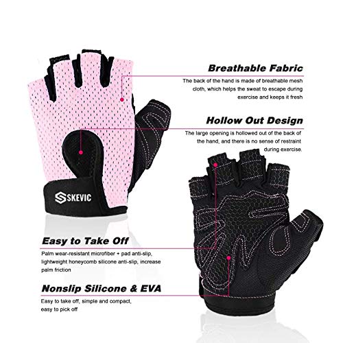 Skevic Guantes Gimnasio Hombre y Mujer - Guantes Gym ideales para Levantamiento de Pesas, Crossfit, Barra Dominadas, Ciclismo, etc. Guantes Gimnasio Mujer, Guantes Fitness Transpirable Antideslizante