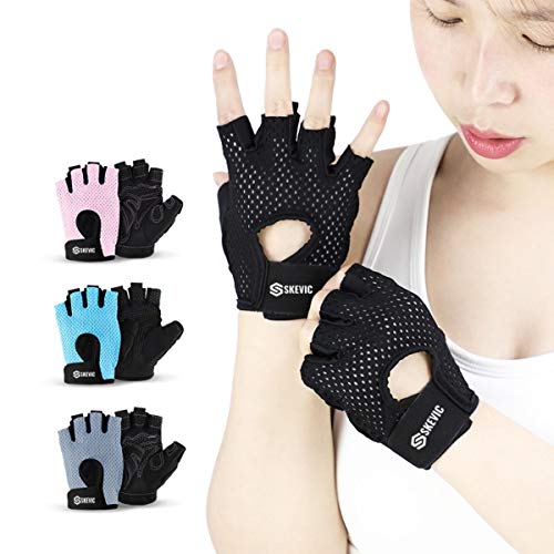 Skevic Guantes Gimnasio Hombre y Mujer - Guantes Gym Mujer Hombre para Levantamiento de Pesas, Crossfit, Ciclismo, etc. Guantes Fitness Transpirable Antideslizante con Protección de Muñeca y Palma