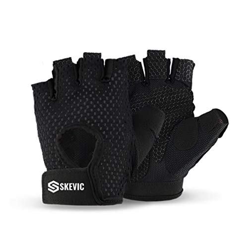 Skevic Guantes Gimnasio Hombre y Mujer - Guantes Gym Mujer y Hombre Antideslizante para Levantamiento de Pesas, Crossfit, Ciclismo, etc. Guantes Fitness Transpirable con Protección de Muñeca y Palma