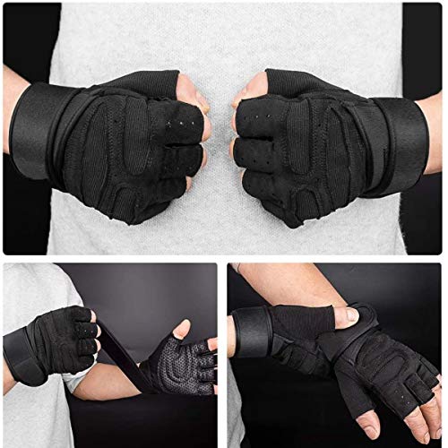 Skevic Guantes Gimnasio Hombre y Mujer - Guantes Gym para Levantamiento de Pesas, Crossfit, Barra Dominadas, Guantes Ciclismo Guantes Fitness con Muñequera Transpirable Antideslizante (Negro, M)