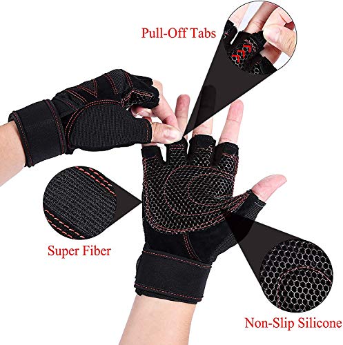 Skevic Guantes Gimnasio Hombre y Mujer - Guantes Gym para Levantamiento de Pesas, Crossfit, Barra Dominadas, Guantes Ciclismo Guantes Fitness con Muñequera Transpirable Antideslizante (Negro Rojo, L) Skevic Guantes Gimnasio Hombre y Mujer - Guantes Gym para Levantamiento de Pesas, Crossfit, Barra Dominadas, Guantes Ciclismo Guantes Fitness con Muñequera Transpirable Antideslizante (Negro Rojo, L)