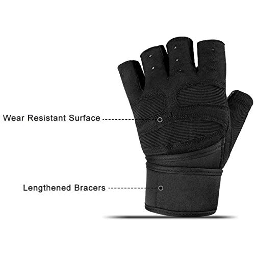 Skevic Guantes Gimnasio Hombre y Mujer - Guantes Gym para Levantamiento de Pesas, Crossfit, Barra Dominadas, Guantes Ciclismo Guantes Fitness con Muñequera Transpirable Antideslizante (Negro, M)