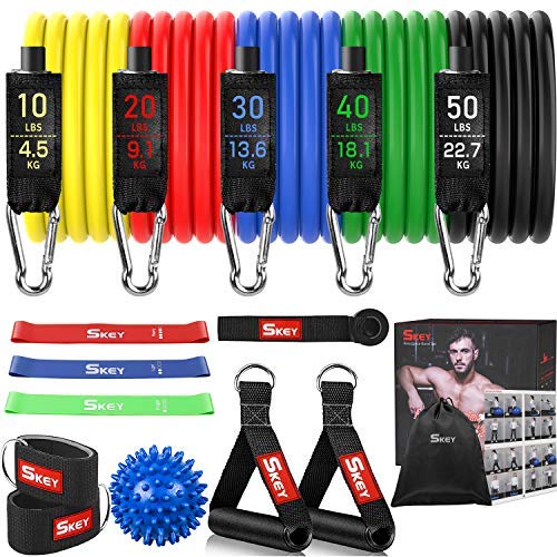 SKEY Bandas de Resistencia 16PCS Bandas Elásticas Musculacion de Látex, Banda Resistencia Adecuado para Fitness, Pérdida de Peso, Yoga, Equipo de Fitness para El Hogar