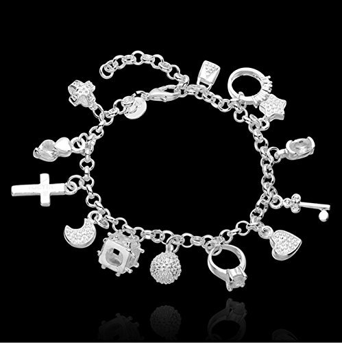 Skyllc® Plata de la manera 925 plateó Mano Cadena Cruz Anillo 13 Colgantes Skyllc® Plata de la manera 925 plateó Mano Cadena Cruz Anillo 13 Colgantes
