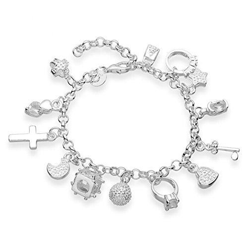 Skyllc® Plata de la manera 925 plateó Mano Cadena Cruz Anillo 13 Colgantes Skyllc® Plata de la manera 925 plateó Mano Cadena Cruz Anillo 13 Colgantes