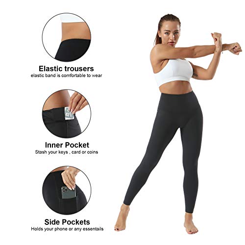 SKYSPER Leggings Mujer Fitness Cintura Alta Pantalones Deportivos Mallas Pantalones de Deporte con Bolsillos Laterales Elásticos y Transpirables para Running Training Estiramiento Yoga y Pilates