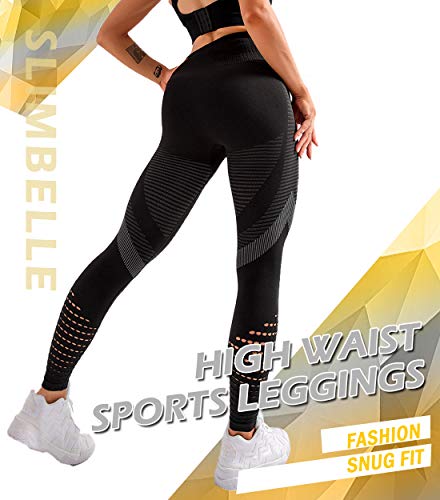 SLIMBELLE Mallas Push up Mujer Leggings Deportivos Pantalones Yoga Leggins de Cintura Alta Bolsillos Cortos Pantalón Deporte Verano para Fitness Correr Entrenamiento