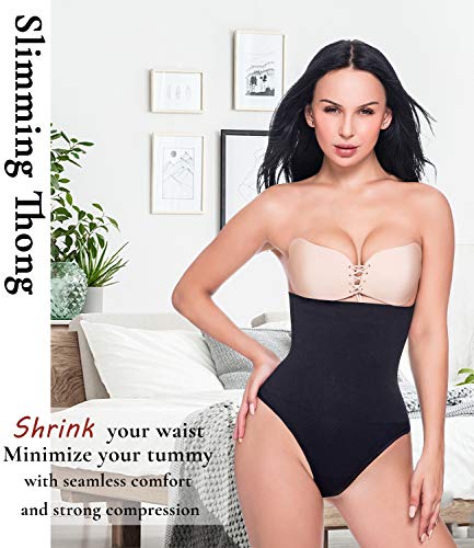 SLIMBELLE Tanga Faja Braga Reductora para Mujer Vientre Plano Braguitas Modeladora Cintura Alta-Negro-M/L