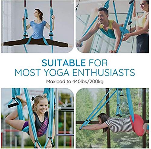 Slosy Columpio Yoga Azul Kit Meditacion Hamaca para Pilates de Tela Acrobacias Material Gym Entrenamiento Aeroyoga Estructura Colgante Techo Trapecio Ejercicio Aereo Soporte Puerta