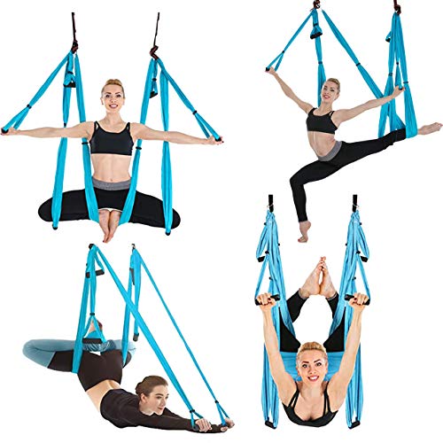 Slosy Columpio Yoga Azul Kit Meditacion Hamaca para Pilates de Tela Acrobacias Material Gym Entrenamiento Aeroyoga Estructura Colgante Techo Trapecio Ejercicio Aereo Soporte Puerta