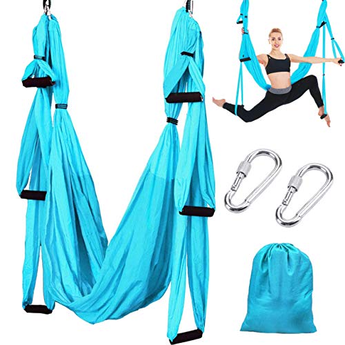 Slosy Columpio Yoga Azul Kit Meditacion Hamaca para Pilates de Tela Acrobacias Material Gym Entrenamiento Aeroyoga Estructura Colgante Techo Trapecio Ejercicio Aereo Soporte Puerta