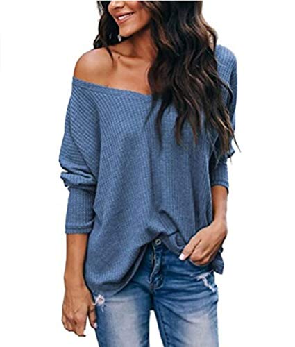 SLYZ Otoño Mujer Suelto Moda Blusa con Cuello En V Manga Larga Camisa De Fondo Top Mujeres