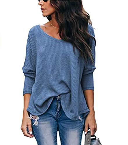 SLYZ Otoño Mujer Suelto Moda Blusa con Cuello En V Manga Larga Camisa De Fondo Top Mujeres