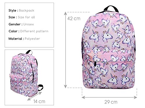 Smallbox 2018 Kawaii Moda 3D impresión Unicornio patrón niñas Escuela Mochila para la Escuela de Viajes Gimnasio (Pack de 5)
