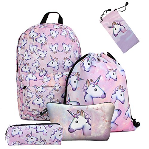 Smallbox 2018 Kawaii Moda 3D impresión Unicornio patrón niñas Escuela Mochila para la Escuela de Viajes Gimnasio (Pack de 5)