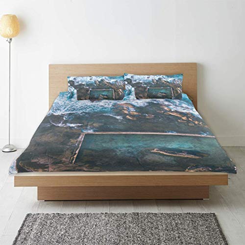 SmallNizi Juego de Funda nórdica para Cama, Vista aérea, luz de la mañana con Olas oceánicas Que fluyen sobre Las Rocas Alrededor de North Curl, Microfibra con 2 Fundas de Almohada 50x80 SmallNizi Juego de Funda nórdica para Cama, Vista aérea, luz de la mañana con Olas oceánicas Que fluyen sobre Las Rocas Alrededor de North Curl, Microfibra con 2 Fundas de Almohada 50x80