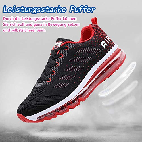 Smarten Zapatillas de Running Hombre Mujer Air Correr Deportes Calzado Verano Comodos Zapatillas Sport Black Red 37 EU
