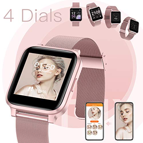 Smartwatch Mujer, Hommie Reloj Inteligente Mujer 1.3” Táctil Completa, Pulsera Actividad Mujer IP68 con 17 Deportes, Pulsómetros, Monitor de Sueño, Seguimiento del Menstrual,Control de Musica y Cámara