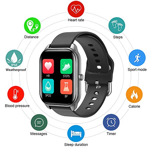 Smartwatch Reloj Inteligente Hombre Mujer Niños Monitor Pulso Cardiaco Pulsera Actividad Reloj Inteligente Cardio Podómetro Bluetooth Reloj Deportivo Rastreadores Cronómetro para Android iOS(negro)