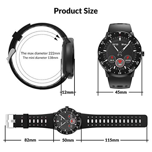 Smartwatch Reloj Inteligente, HopoFit HF06 Pantalla Táctil Completa Circular Impermeable Podómetro Pulsómetros, Monitor de Sueño, Notificación Llamada y Mensaje,para Andriod iOS,Hombres Mujeres(black)