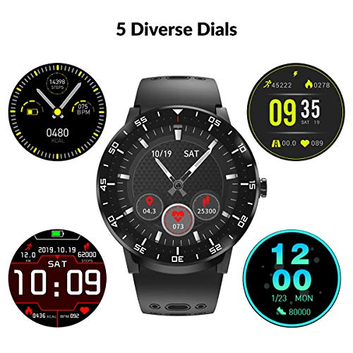 Smartwatch Reloj Inteligente, HopoFit HF06 Pantalla Táctil Completa Circular Impermeable Podómetro Pulsómetros, Monitor de Sueño, Notificación Llamada y Mensaje,para Andriod iOS,Hombres Mujeres(black)