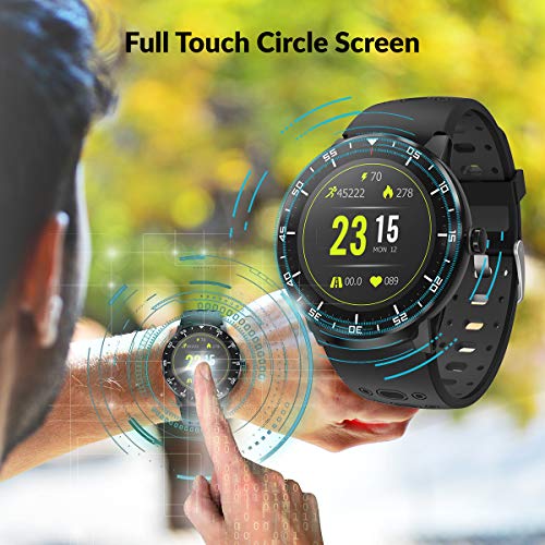 Smartwatch Reloj Inteligente, HopoFit HF06 Pantalla Táctil Completa Circular Impermeable Podómetro Pulsómetros, Monitor de Sueño, Notificación Llamada y Mensaje,para Andriod iOS,Hombres Mujeres(black)