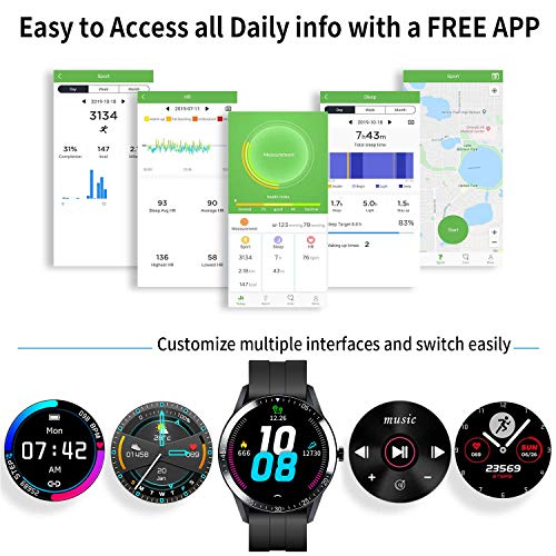 Smartwatch, Reloj Inteligente Mujer Hombre Niños Fitness Tracker, Pulsera de Actividad Inteligente Contador de Caloría Monitoreo Pulsómetros Auriculares Bluetooth Deportivos, para Android iOS (Negro)