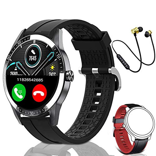 Smartwatch, Reloj Inteligente Mujer Hombre Niños Fitness Tracker, Pulsera de Actividad Inteligente Contador de Caloría Monitoreo Pulsómetros Auriculares Bluetooth Deportivos, para Android iOS (Negro)