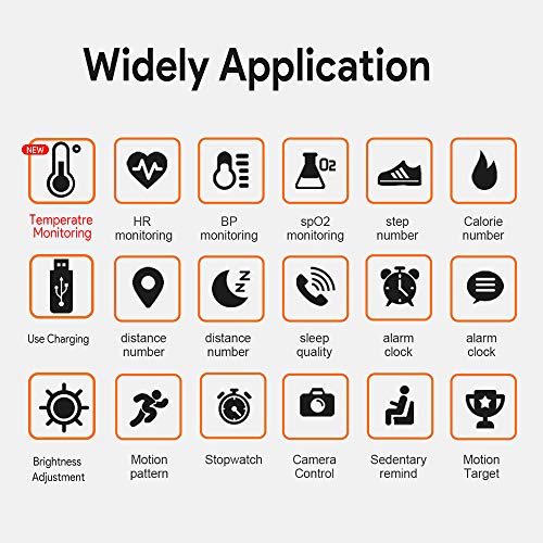 Smartwatch,Pulsera de Actividad,Medida de Temperatura Impermeable IP67 con Monitor de Sueño Contador de Caloría Pulsómetros Podómetro,Notificaciones,Mide calorías, Presión Arterial