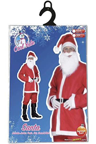 Smiffy'S 20841M Disfraz De Papá Noel Con Chaqueta, Pantalón, Barba, Gorro Y Cinturón, Rojo, M - Tamaño 38"-40"