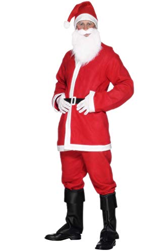 Smiffy'S 20841M Disfraz De Papá Noel Con Chaqueta, Pantalón, Barba, Gorro Y Cinturón, Rojo, M - Tamaño 38"-40"