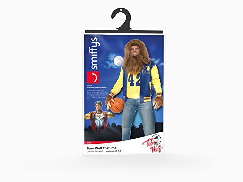 Smiffy'S 35047M Disfraz De Teen Wolf Con Cazadora Camiseta, Guantes, Peluca Y Barba, Azul, M - Tamaño 38"-40"