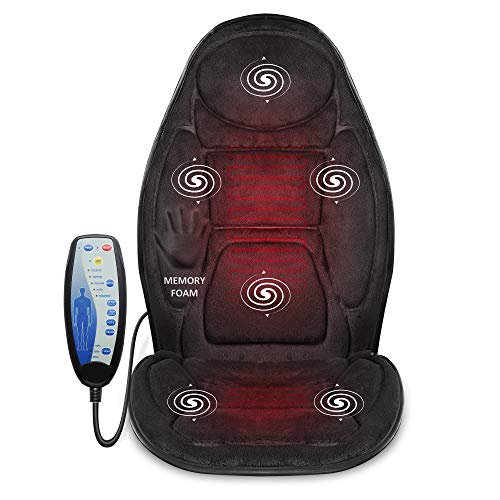 Snailax Cojín de asiento de masaje con espuma de memoria -masajeador de espalda con calor, 6 nodos de masaje de vibración y 3 almohadillas térmicas SL262M