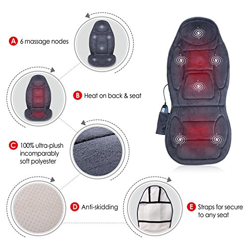 Snailax Cojín de asiento de masaje con espuma de memoria -masajeador de espalda con calor, 6 nodos de masaje de vibración y 3 almohadillas térmicas SL262M Snailax Cojín de asiento de masaje con espuma de memoria -masajeador de espalda con calor, 6 nodos de masaje de vibración y 3 almohadillas térmicas SL262M