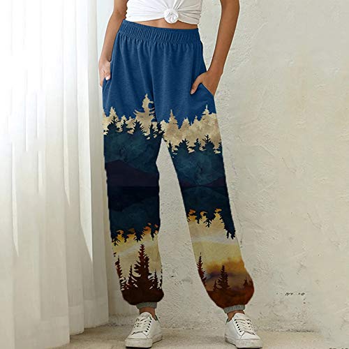 Snakell Pantalones Casuales con Estampado de Paisaje de Bosque de Montaña para Mujer Pantalones de Yoga Pantalones de Jogging de Pierna Recta Holgados