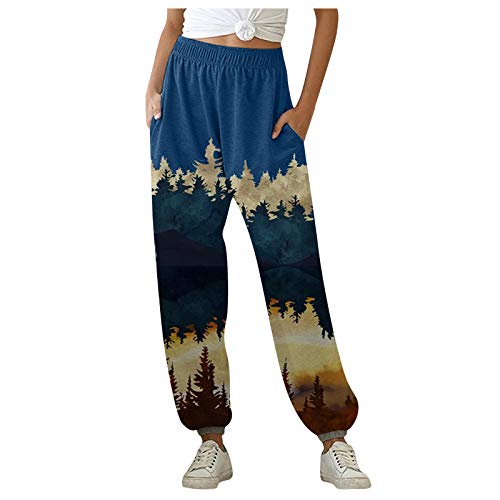 Snakell Pantalones Casuales con Estampado de Paisaje de Bosque de Montaña para Mujer Pantalones de Yoga Pantalones de Jogging de Pierna Recta Holgados