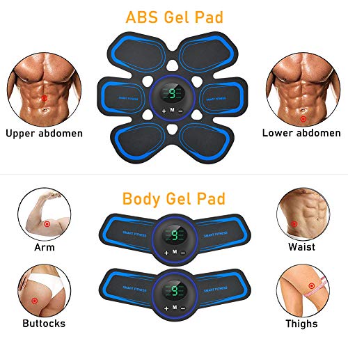 SNUNGPHIR® Electroestimulador Muscular Abdominales Electroestimulador Muscular USB Recargable, 6 Modos 9 Niveles de Intensidad para Abdomen/Cintura/Pierna/Brazo Fortalecimiento Muscular Hombre Mujer