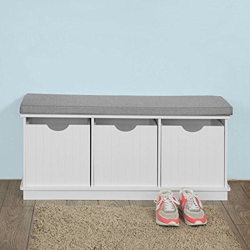 SoBuy Banco de Almacenamiento con Acolchados Cojines y 3 Cubos, Estante del Zapato, FSR30-W, ES SoBuy Banco de Almacenamiento con Acolchados Cojines y 3 Cubos, Estante del Zapato, FSR30-W, ES