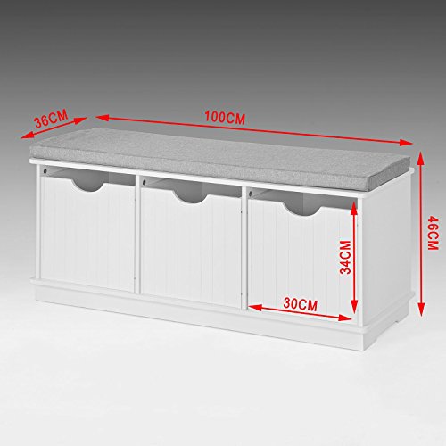 SoBuy Banco de Almacenamiento con Acolchados Cojines y 3 Cubos, Estante del Zapato, FSR30-W, ES SoBuy Banco de Almacenamiento con Acolchados Cojines y 3 Cubos, Estante del Zapato, FSR30-W, ES