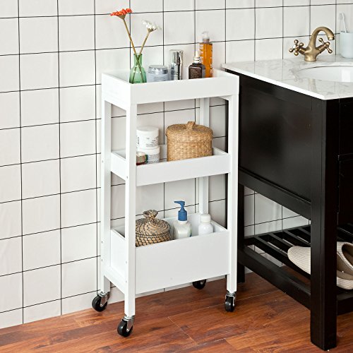 SoBuy FKW49-W,ES Carrito de Cocina, Carrito de Servir- 3 Estantes, 4 Ruedas-Blanco