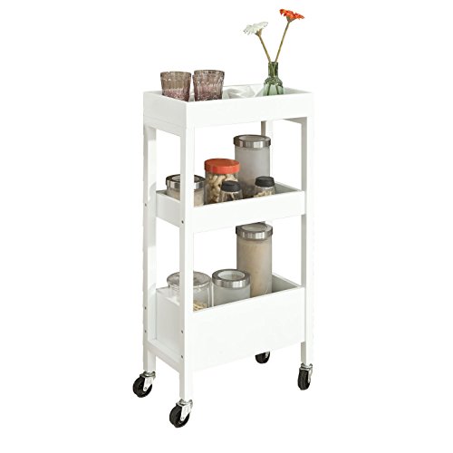 SoBuy FKW49-W,ES Carrito de Cocina, Carrito de Servir- 3 Estantes, 4 Ruedas-Blanco