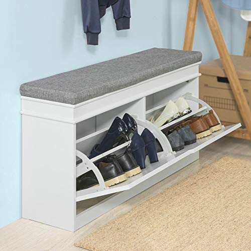 SoBuy FSR64-W Zapatero Banco con 2 cajones,Banco con almacenaje,L104 x P24 x H52cm,ES (2 Cajones) SoBuy FSR64-W Zapatero Banco con 2 cajones,Banco con almacenaje,L104 x P24 x H52cm,ES (2 Cajones)