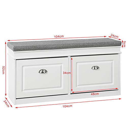 SoBuy FSR64-W Zapatero Banco con 2 cajones,Banco con almacenaje,L104 x P24 x H52cm,ES (2 Cajones) SoBuy FSR64-W Zapatero Banco con 2 cajones,Banco con almacenaje,L104 x P24 x H52cm,ES (2 Cajones)