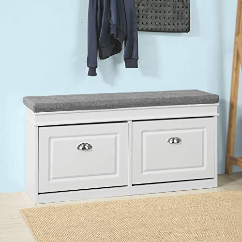 SoBuy FSR64-W Zapatero Banco con 2 cajones,Banco con almacenaje,L104 x P24 x H52cm,ES (2 Cajones) SoBuy FSR64-W Zapatero Banco con 2 cajones,Banco con almacenaje,L104 x P24 x H52cm,ES (2 Cajones)