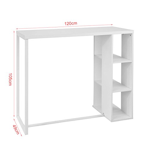 SoBuy Mesa de Escritorio Alta, Mesa de Ordenador con 3 Estantes,Color Blanco, L120 x H105 cm,FWT39-W,ES (Mesa)