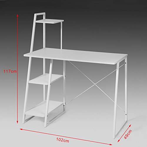 SoBuy Mesa de Escritorio, Mesa de Ordenador con Tres Estantes,Color Blanco,FWT29-W,ES (Mesa)